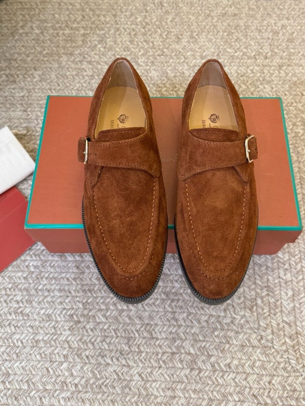 Loro Piana Brown Suede Monk Strap Loafer Shoes
